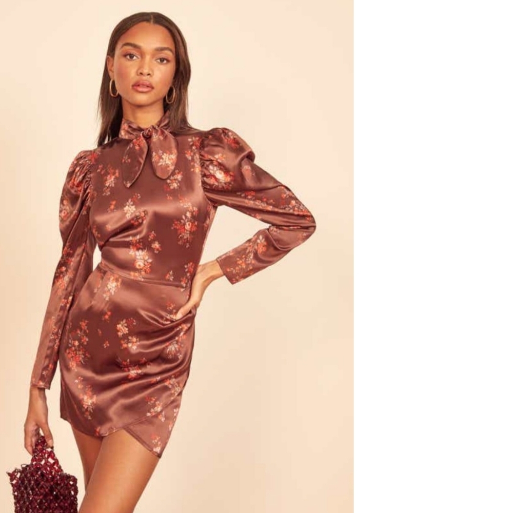 Reformation Livie silk burgundy mini dress 4 - Picture 4 of 8